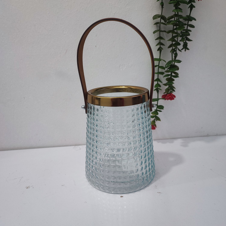 گلدان شیشه ای لبه طلایی دسته چرمی لبه طلایی هیرا قسطی ۴ ماهه